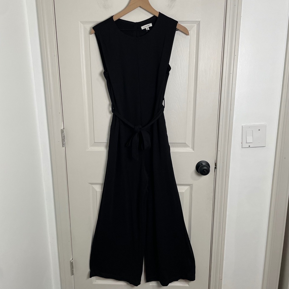Max Studio Wide Leg Jumpsuit Women XS Black Belted Minimalist Chic Timeless